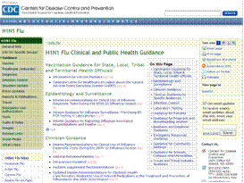 Picture of the CDC 2009 H1N1 web page that lists all of the 2009 H1N1 guidance documents