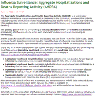 Picture of the CDC 2009 H1N1 web page that describes the Aggregate Hospitalizations and Deaths Reporting Activity (AHDRA) system