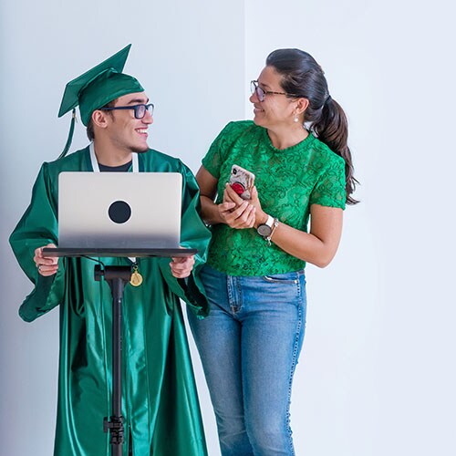 Student and mother in virtual graduation class of 2020