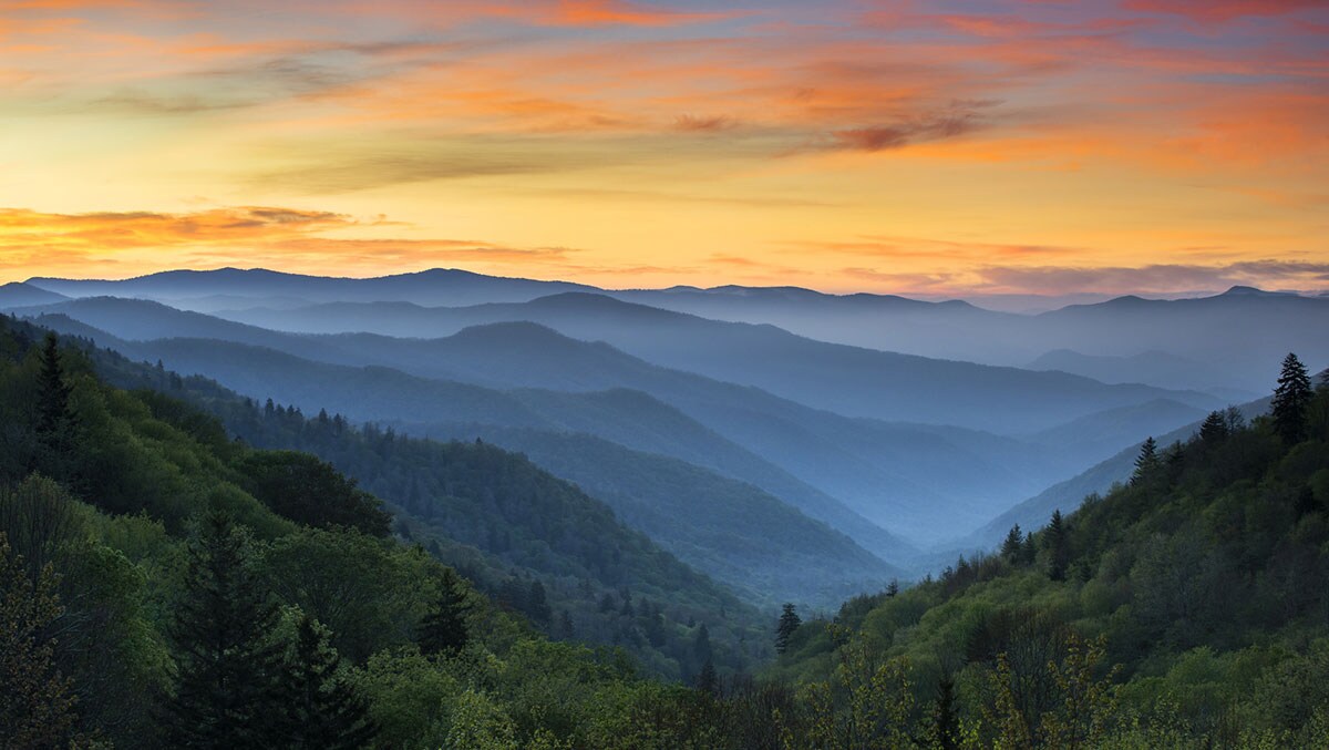 View of mountaintops in Appalachian region