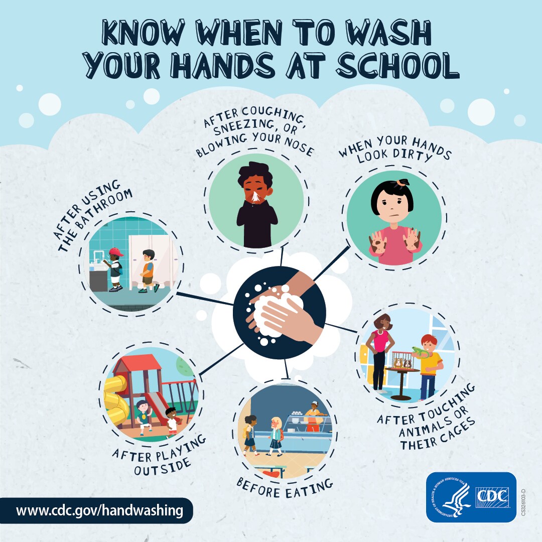 Know when to wash your hands at school.