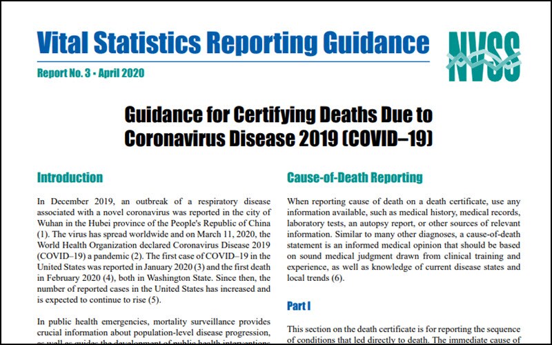 Guidance for Certifying Deaths Due to Coronavirus Disease 2019 (COVID–19)