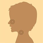 Illustration of the profile of the head of a boy with areas of the back of the nose and throat highlighted.